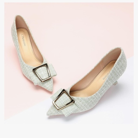 New C.Paravano Women's Kitten Heel Pumps-Pointed Toe with Metal Buckle - Picture 2 of 5